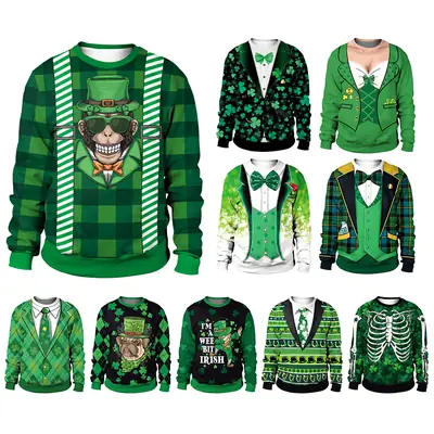 St. Patrick's Day Green Digital Printed Pullover Sweatshirt