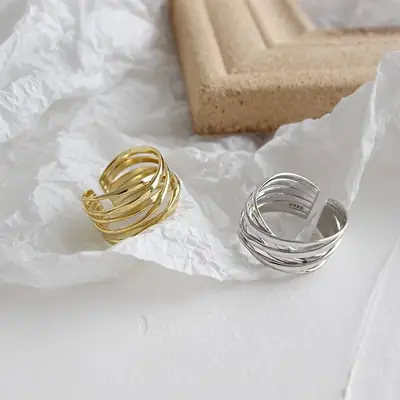 Retro Asymmetrical Wavy Gold & Silver Rings for Women