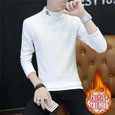 Men Korean Style Slim Fit Fleece Lined T-Shirt D5EP