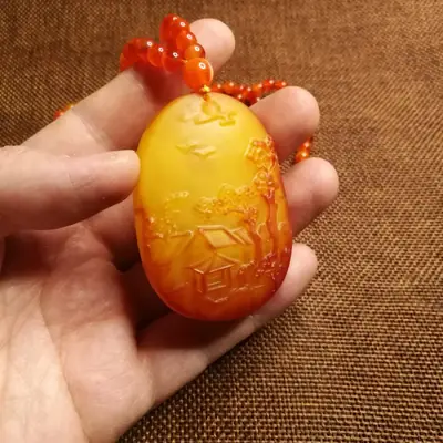 Beeswax Pendant Necklace Yellow Amber Artistic Design