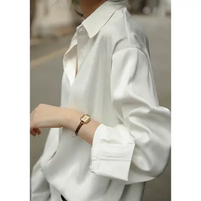 Mermaid White Satin Shirt Women's Elegant Professional Top
