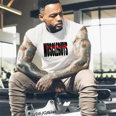 Men's Black Slim Fit Cotton T-Shirt Summer Workout
