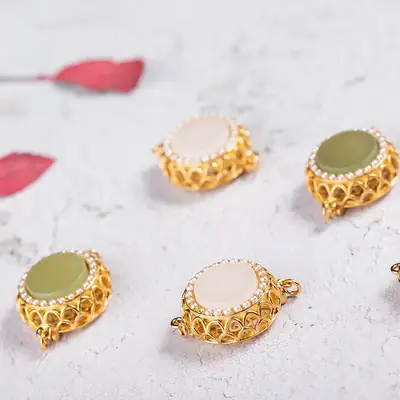 Gold Inlaid Hetian Jade Binaural Bracelet Set