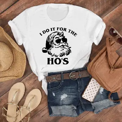 Christmas T-Shirt Santa Claus I Do It for the Hos White