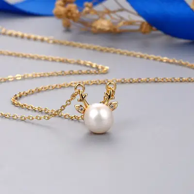 Gold Pearl Flower Necklace for Women