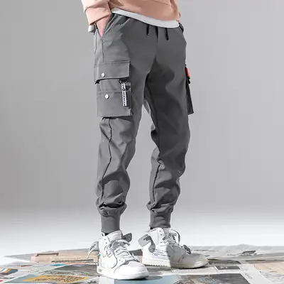 Men Slim Fit Casual Pants Grey 2024 Spring Summer