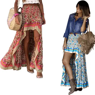 Women's Printed High Waist Long Skirt Set