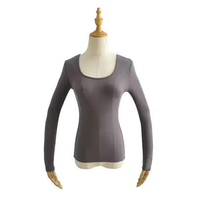 Women Grey Elastic Slim Long Sleeve T-Shirt