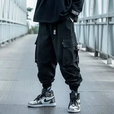 Men Black Hip Hop Cargo Pants Spring Summer