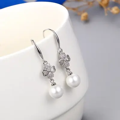 Korean Gold Zircon Pearl Earrings for Women