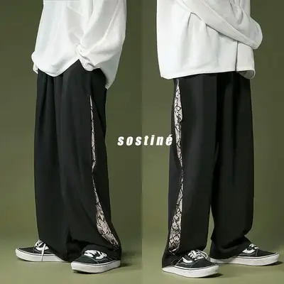 Wide Leg Casual Pants Men Loose Straight Hong Kong Style