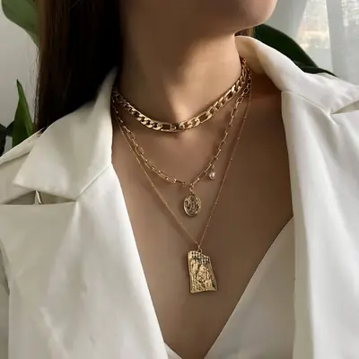 Multi Layer Gold Pendant Necklace for Women
