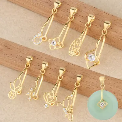 Golden Safety Buckle Clip Pendant with Crystal & Heart Design