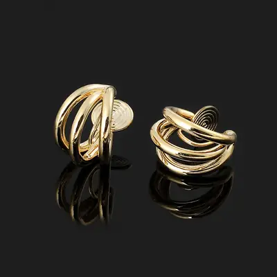 Gold Metallic Ear Clips for Women - 2 Pcs Simple European Design