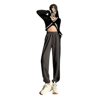 Fleece Lined Women Sweatpants Grey Loose Jogger Harem