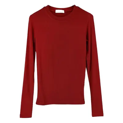 Red Long Sleeve Women's T-Shirt Slim Fit Solid Color