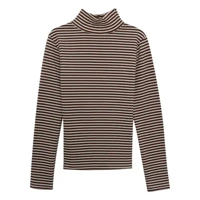 Women Knit Striped High Collar T-Shirt Autumn Winter