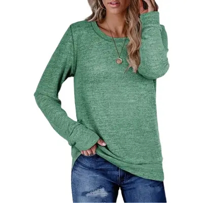 Women's Dark Gray Cotton Pullover Sweatshirt Long Sleeve Loose Fit