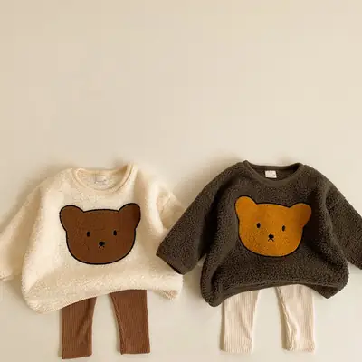 Cute Plush Bear Sweater Set for Kids Winter