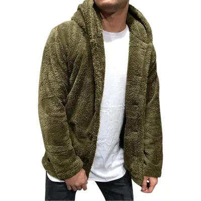 Men's Grey Fleece Hooded Jacket Solid Color