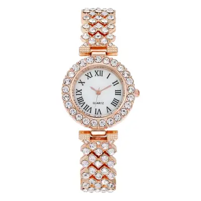 Gold Roman Diamond Women's Quartz Watch with Bracelet
