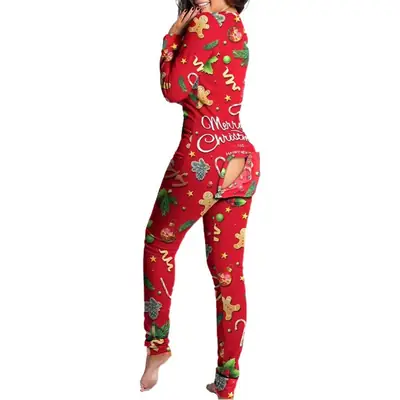 2023 Button Flip Pajamas Christmas Printed Long Sleeve