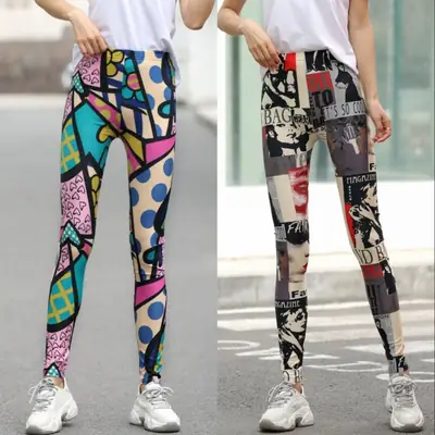 Autumn Winter Velvet Printed Leggings Geometric Design
