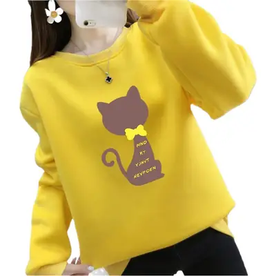 Purple Fleece Cat Print Long Sleeve Sweatshirt