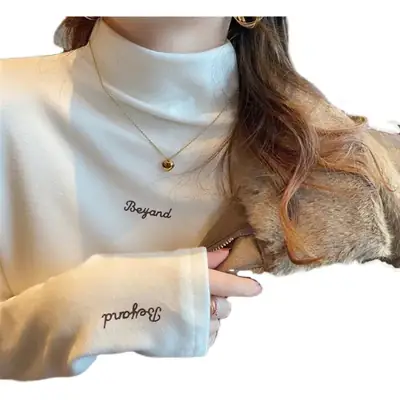 Women's Double-Sided Fleece Shirt Beige Long Sleeve Winter Warm