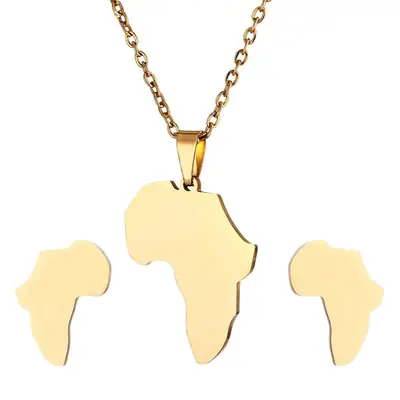 Gold African Map Necklace Set for Women