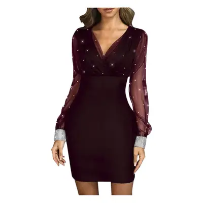 Maroon Mesh Bubble Dress Slim Sexy Miss Dress