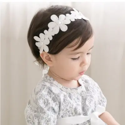 Cute White Lace Flower Baby Headband for 100-Day Photo