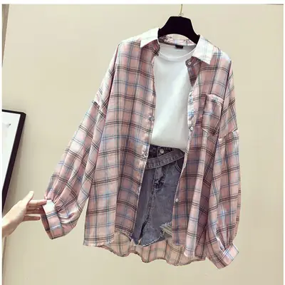 Women Plaid Long Sleeve Shirt Spring Summer 2025