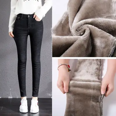 2021 Winter Velvet Warm Jeans Women High Waist Slim Fit