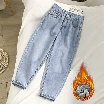 Women Vintage Light Blue Jeans High Waist Wide Leg