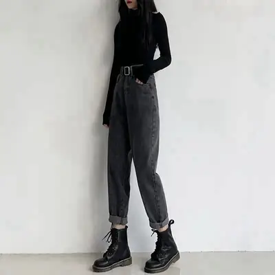 New Straight Leg Jeans Women Loose Korean Style High Waist Autumn Winter Wide Leg Harlan Dad Turnip Trousers for Children