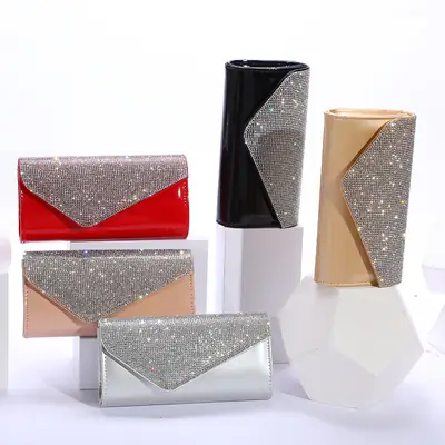 Red Rhinestone Clutch Bag for Women Party Wear