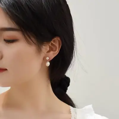 14K Gold Pearl Earrings for Women Elegant Day Baroque Design