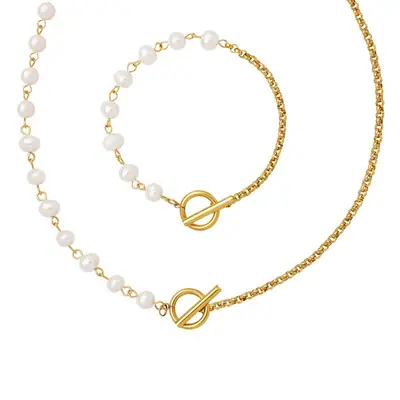 Gold Plated Pearl Buckle Necklace for Women