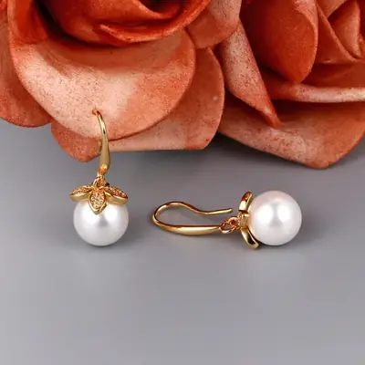 Korean Flower Pearl Earrings Gold Plated