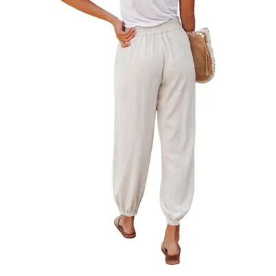 Women Loose Nine Point Jogger Pants Grey Green