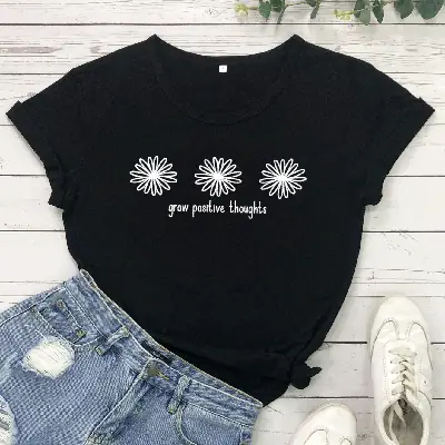 T-shirt with Daisies & Positive Quotes