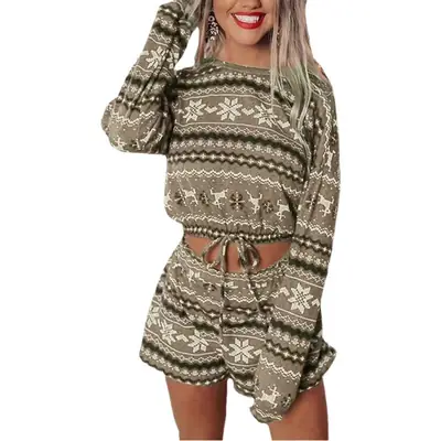 Women's 2021 Printed Purple Shorts Set with Drawstring Waist