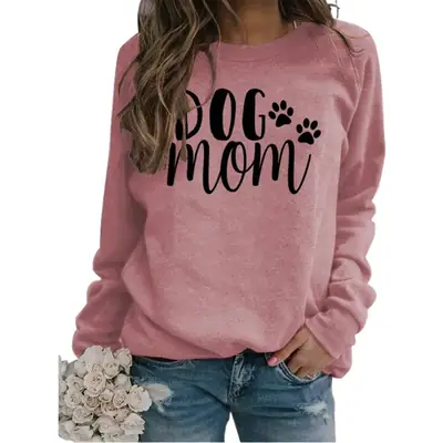 Dog Mom Printed Sweatshirt for Women Gray Long Sleeve