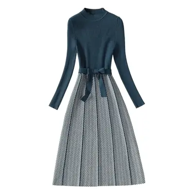 Women's Coordinated Sweater Skirt Set Blue Grey Winter Layering