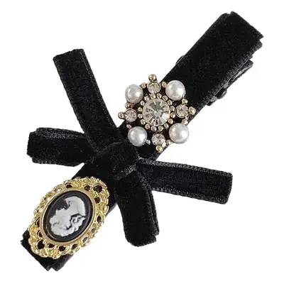 Korean Retro Velvet Bow Pearl Hairpin Clip