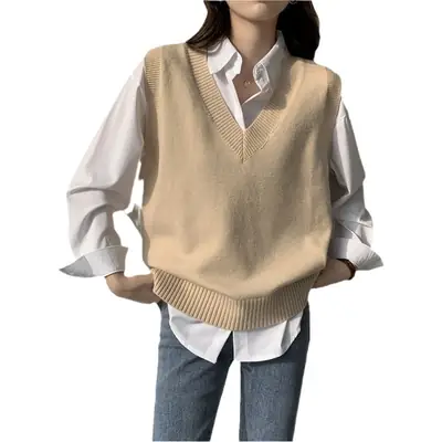 Women V-neck Knitted Vest Sleeveless Pullover Winter