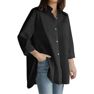 Women's Loose Button Long Sleeve Lavender Shirt