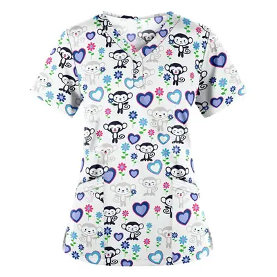 2021 Print Nurse T-Shirt for Women Grey Elephant Pattern