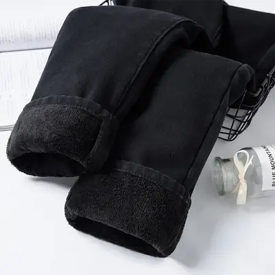 Women Black Fleece Lined High Waist Winter Jeans 2021
